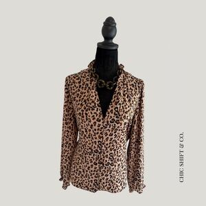 J. Crew Factory | Ruffle-Neck Blouse | Cheetah Print | M